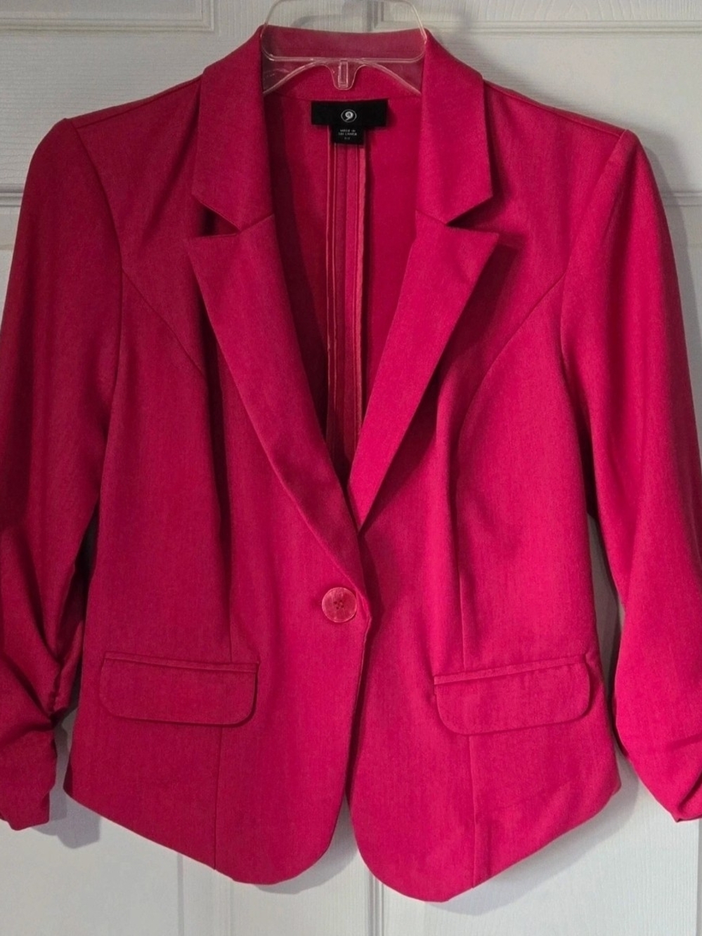 Fuchsia Pink Ruched 3/4 Sleeve Blazer Jacket